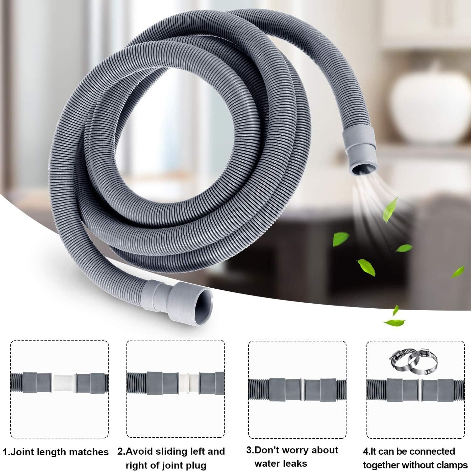 Corrugated Washer Drain Hose 5 Foot Extension Kit