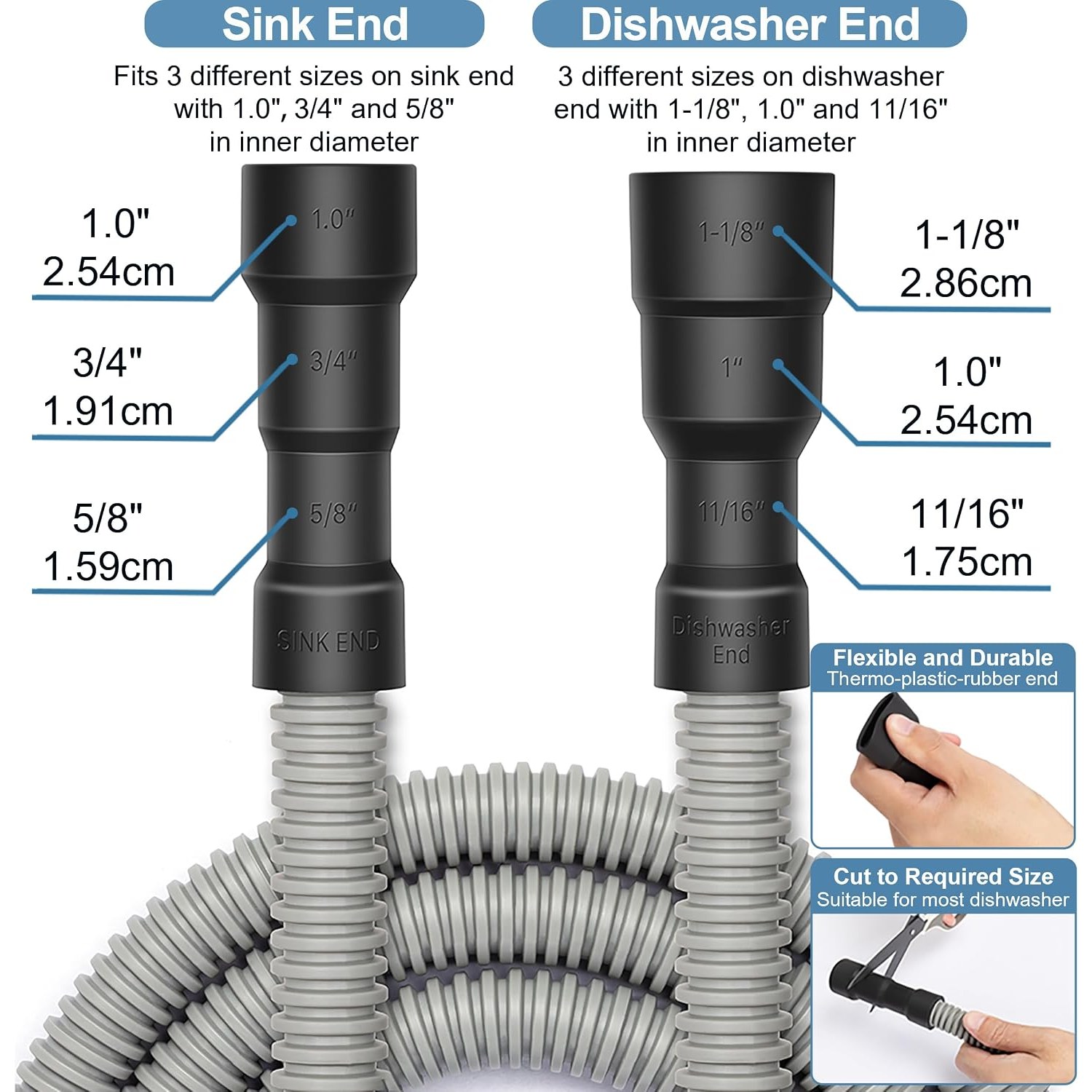 2m Universal Dishwasher Drain Hose Kit with Steel Clamps