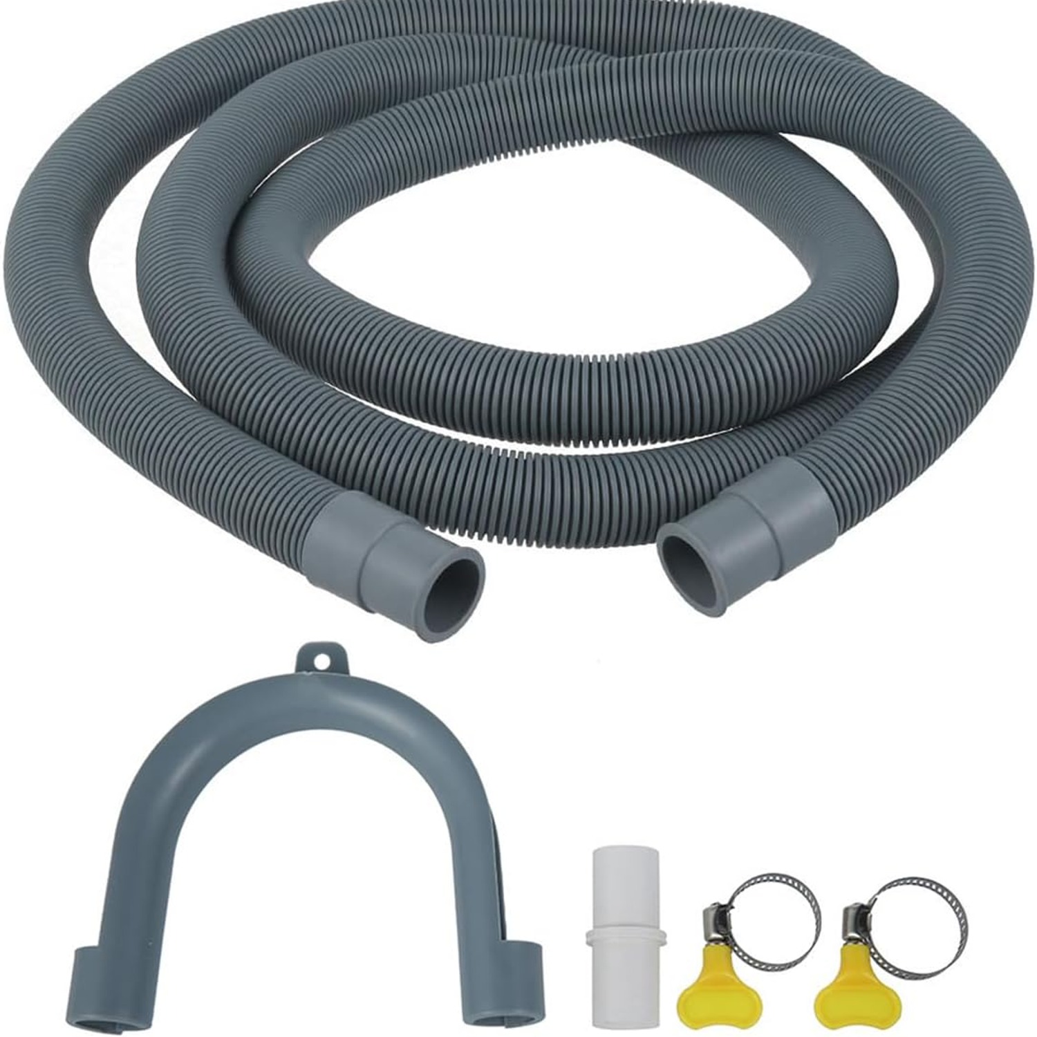2m Washer Drain Hose Extension Set with Clamps and U-Bend Hanger