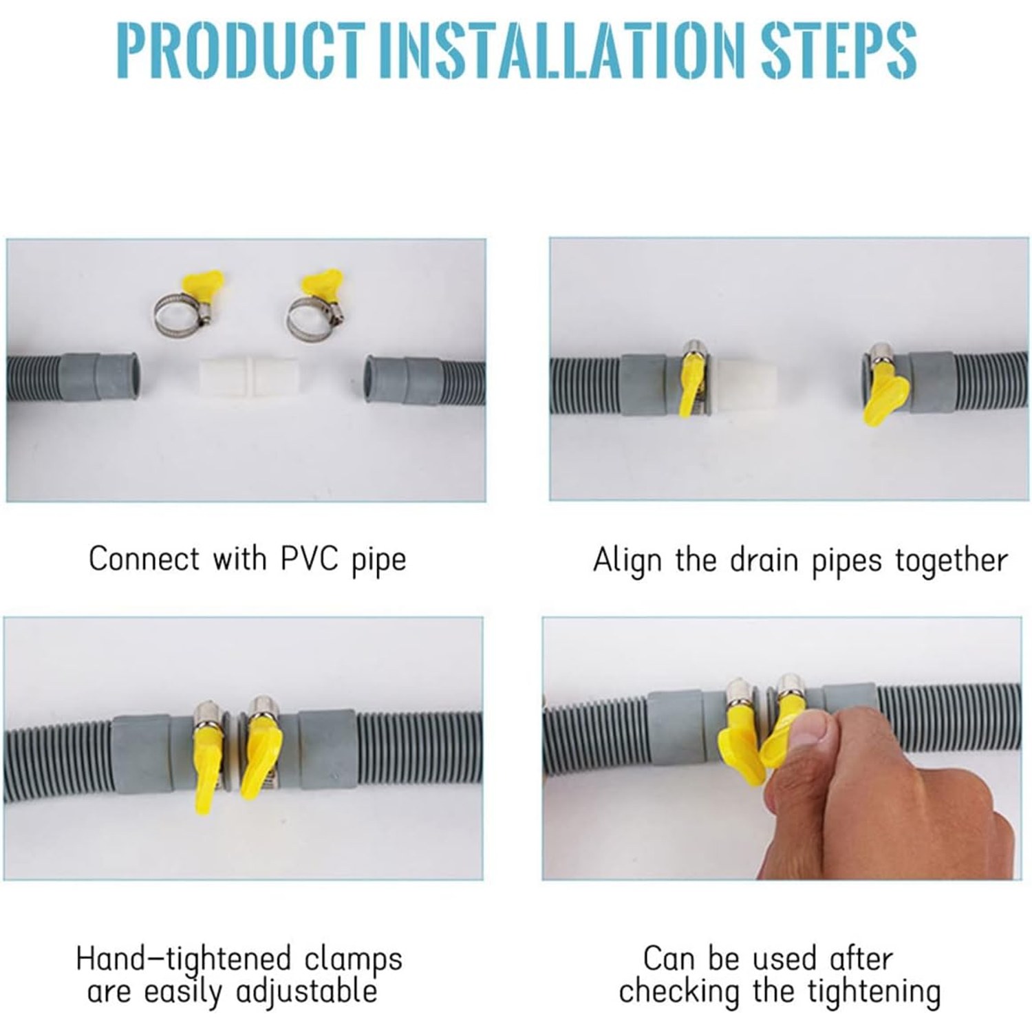 2m Washer Drain Hose Extension Set with Clamps and U-Bend Hanger