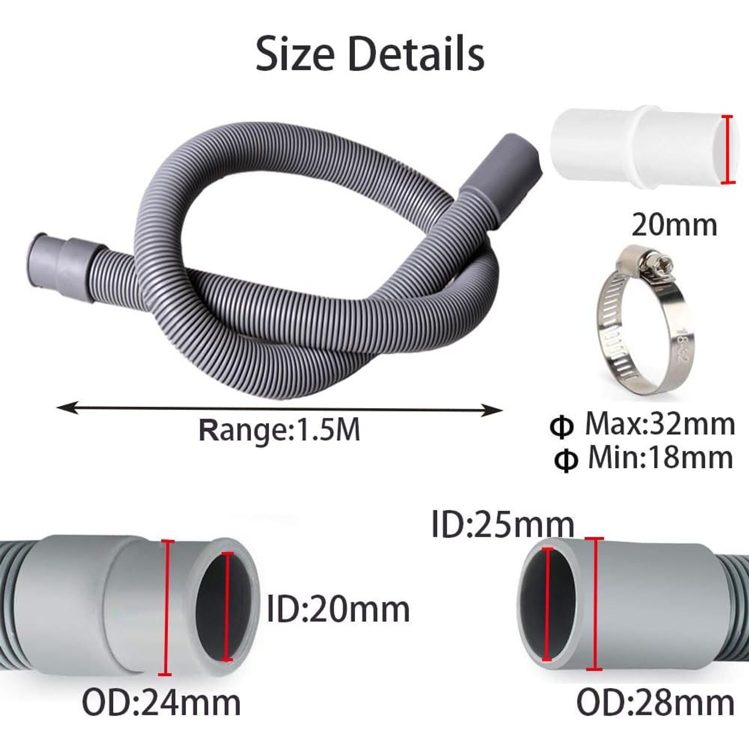 150cm Washing Machine Drain Hose Extension Kit: image 3