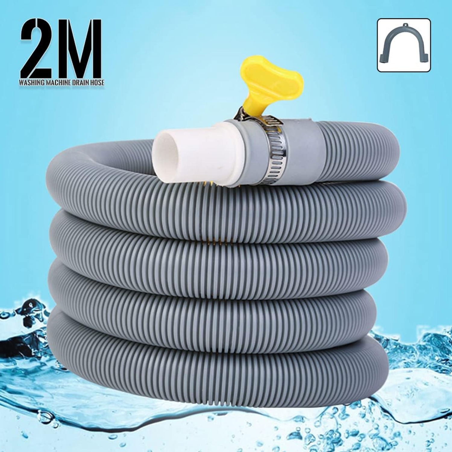 2m Washing Machine Drain Hose Kit with Bracket, Clamps and Connector: image 8