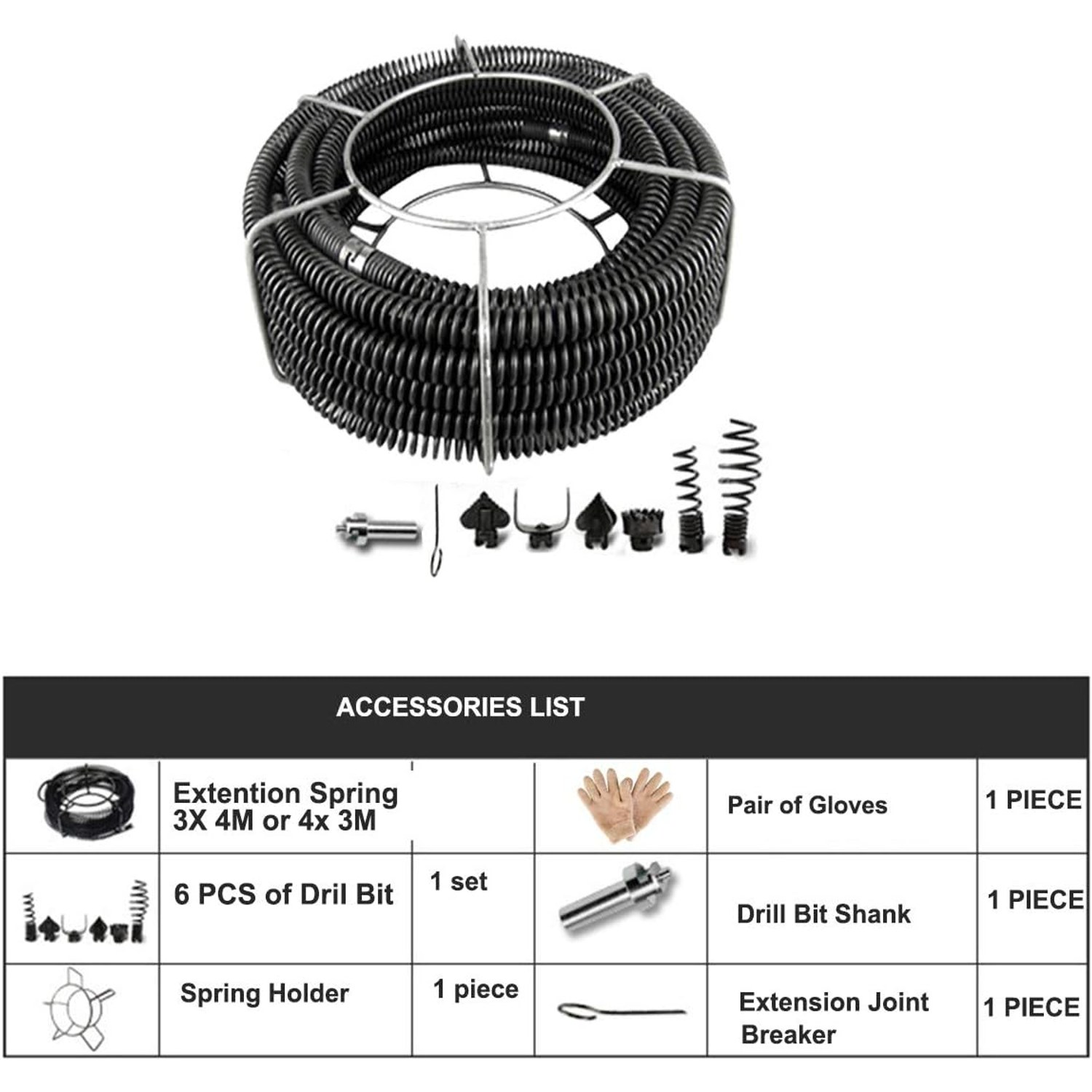 12m Drill-Driven Drain Auger Kit with 6 Cutting Bits: image 3