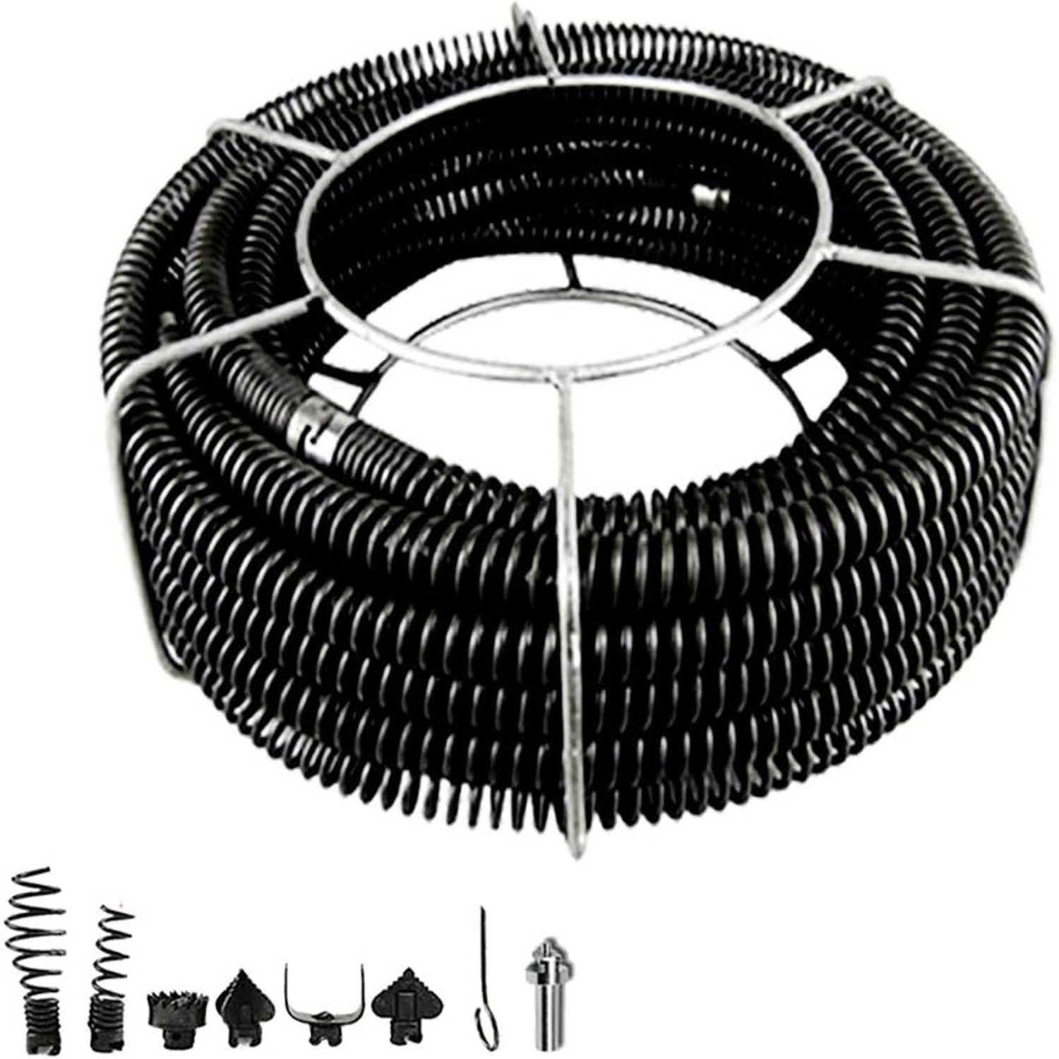 12m Drill-Driven Drain Auger Kit with 6 Cutting Bits