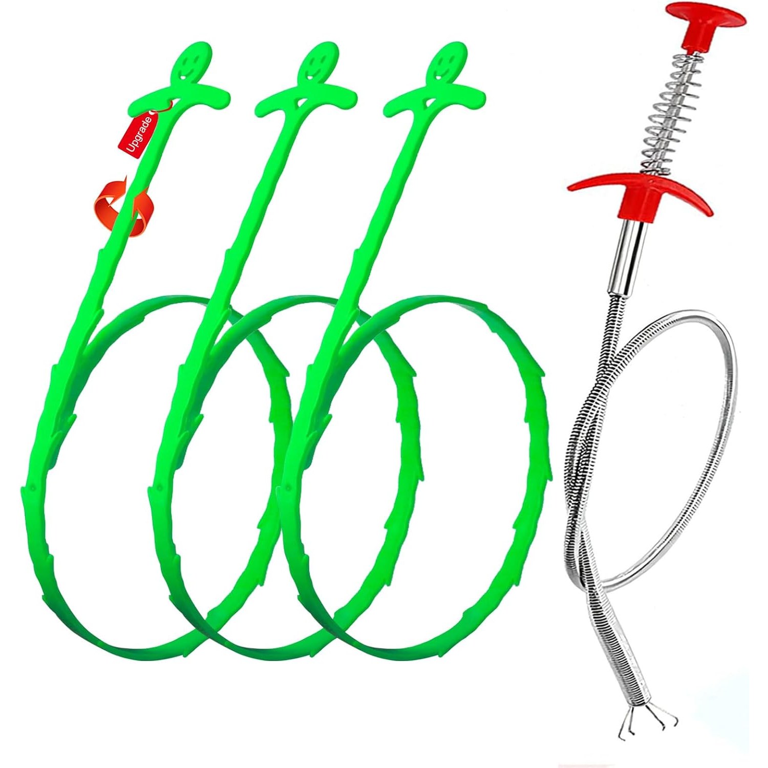 Plastic Drain Snake 4 Pack with Metal Claw Tool