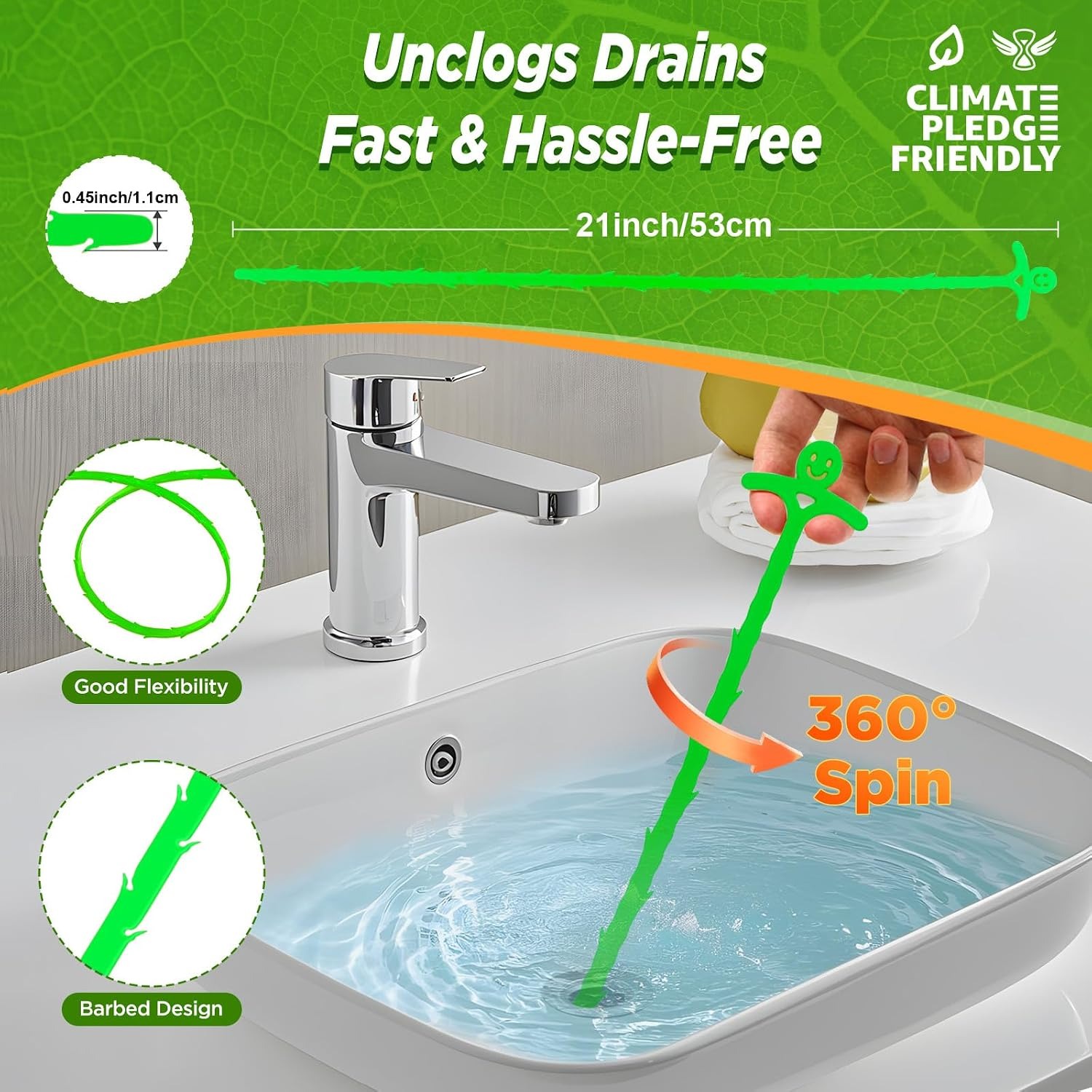 Plastic Drain Snake 4 Pack with Metal Claw Tool: image 2