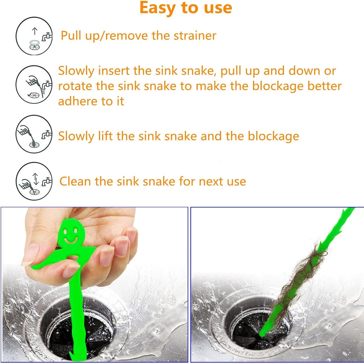 Plastic Drain Snake 4 Pack with Metal Claw Tool: image 5