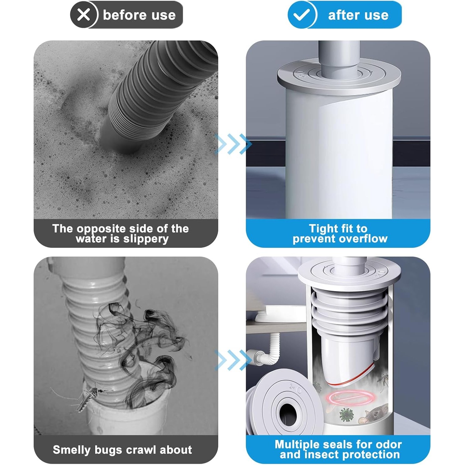 Washing Machine Drain Hose Seal with Anti-Odour Floor Drain Plug