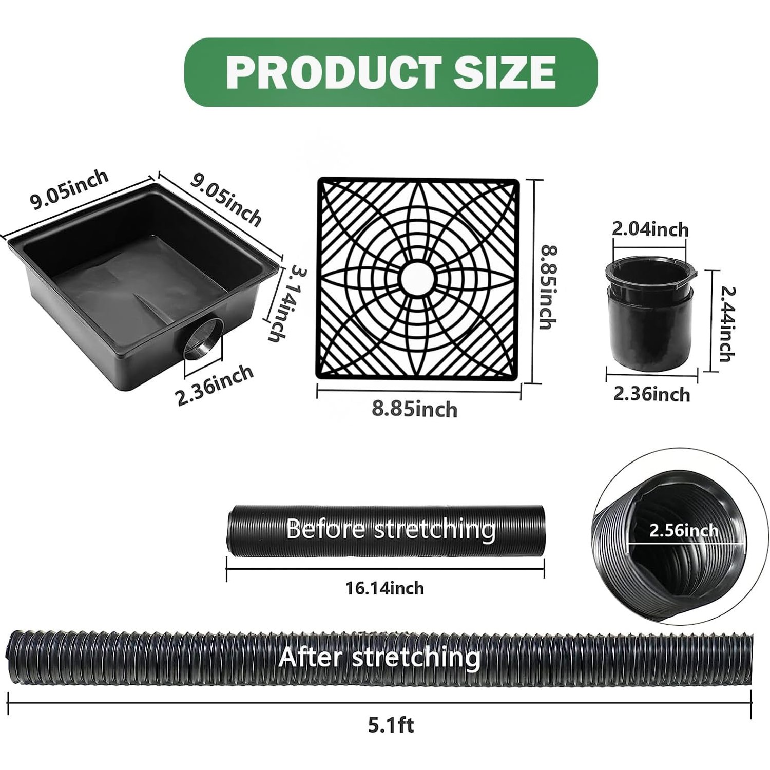 Downpipe Extension Kit with Catch Basin and Flexible Drain Pipe