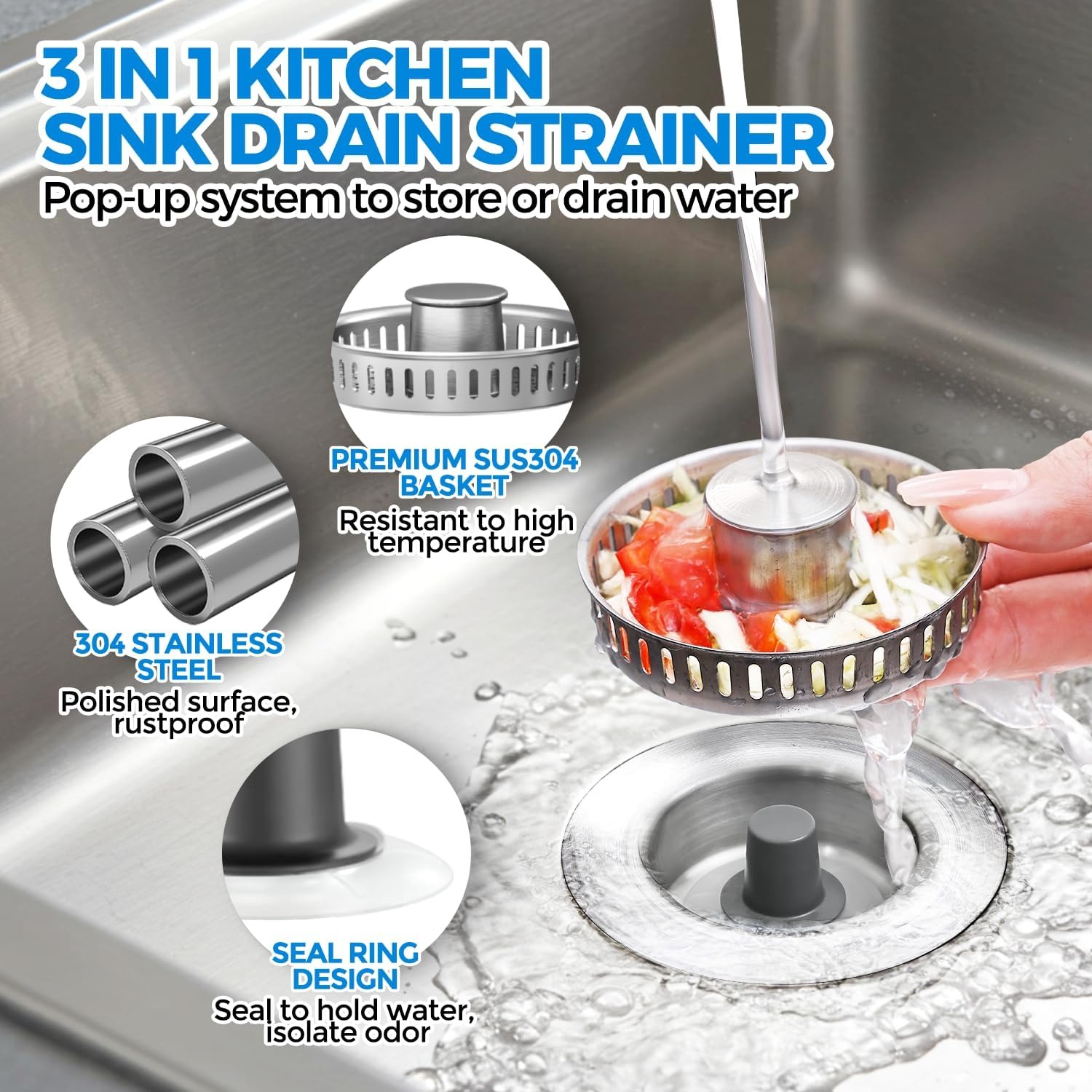 3-in-1 Kitchen Sink Strainer and Stopper