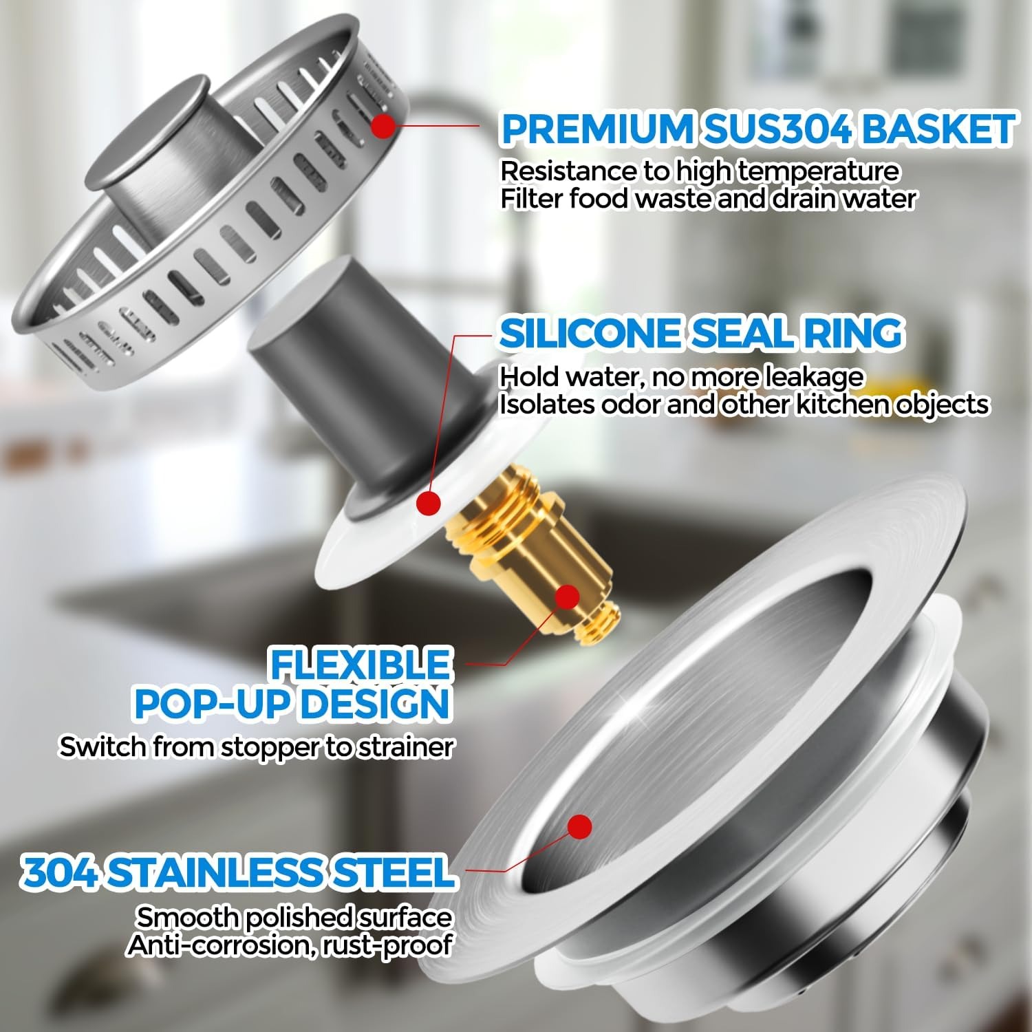 3-in-1 Kitchen Sink Strainer and Stopper: image 7