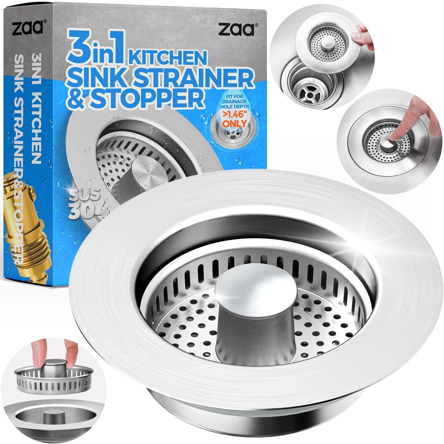 3-in-1 Kitchen Sink Strainer and Stopper