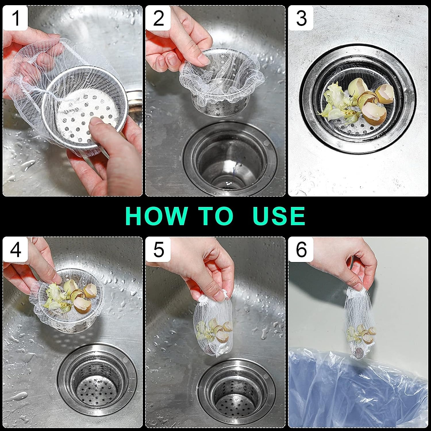 Disposable Sink Strainer Mesh Bags, 300 Pack