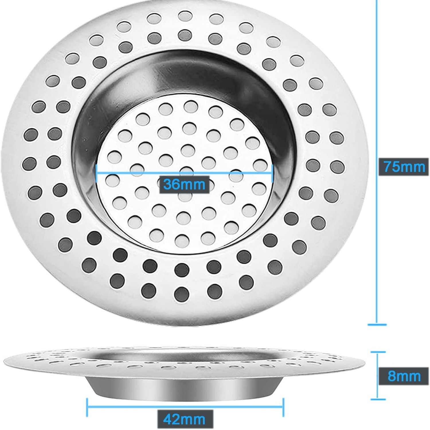 Flat Stainless Steel Sink Strainer 75mm (2 Pack)