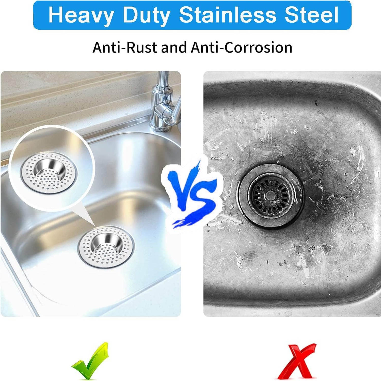 Flat Stainless Steel Sink Strainer 75mm (2 Pack)