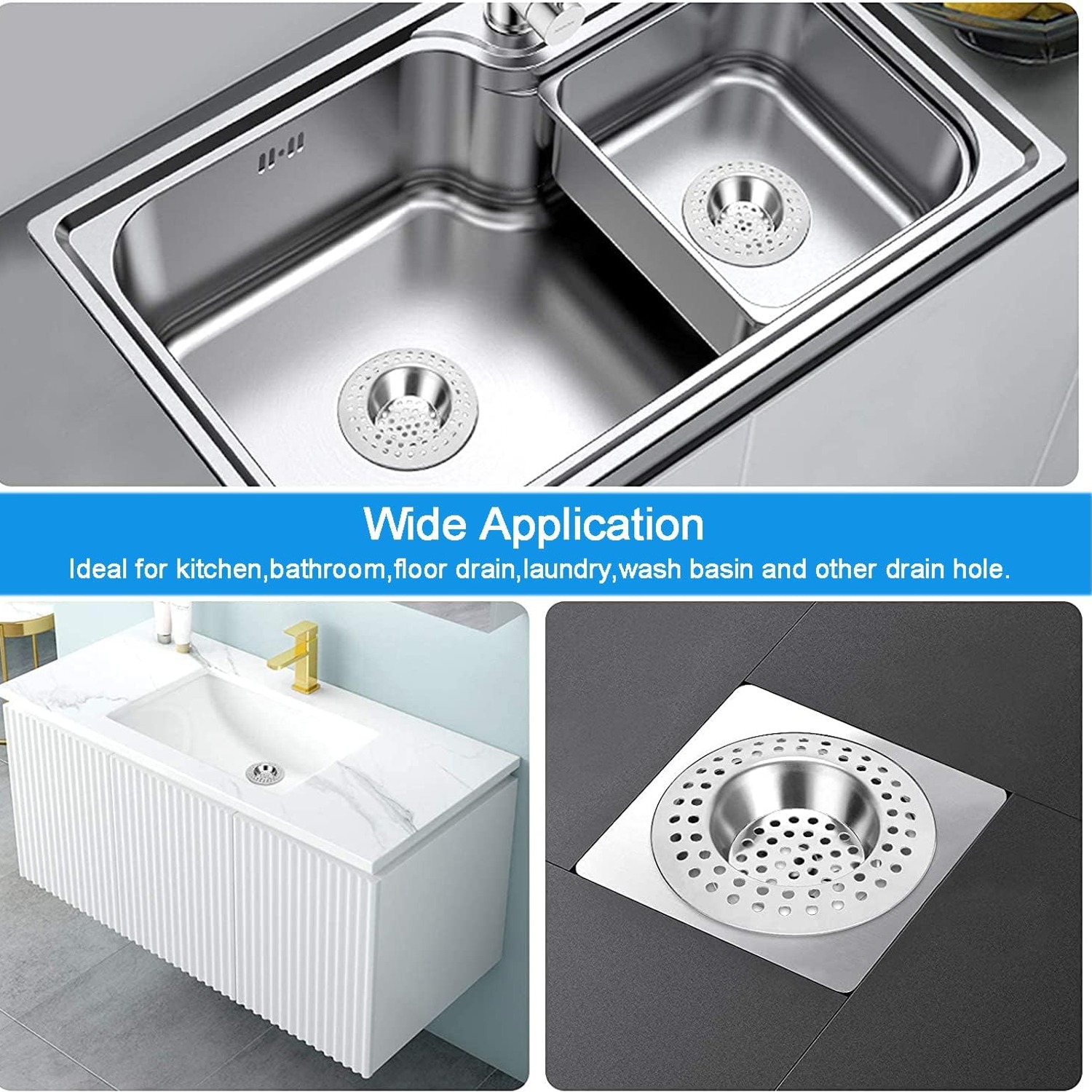 Flat Stainless Steel Sink Strainer 75mm (2 Pack)