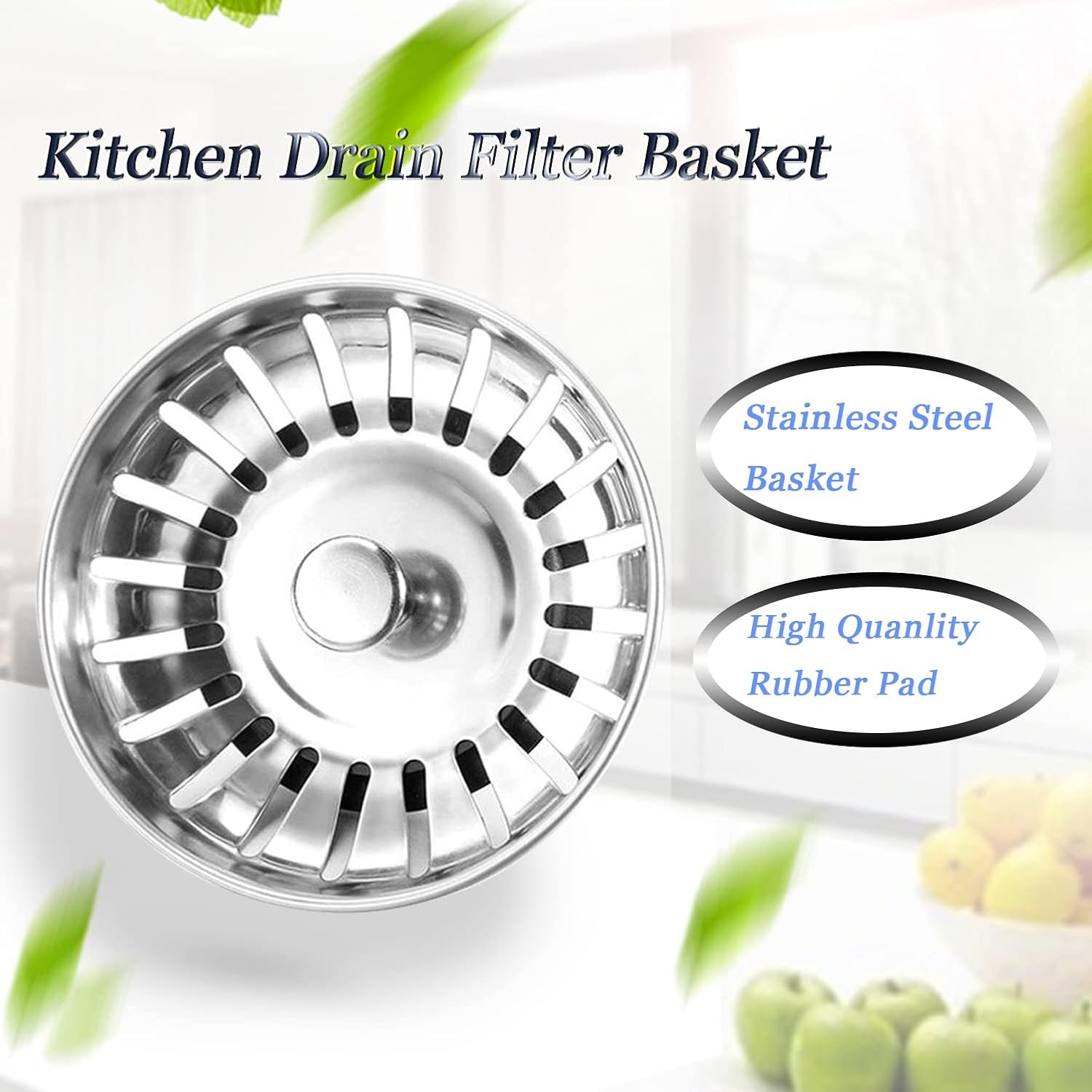 Stainless Steel Kitchen Sink Waste Plug and Strainer Basket, 79mm, 2 Pack