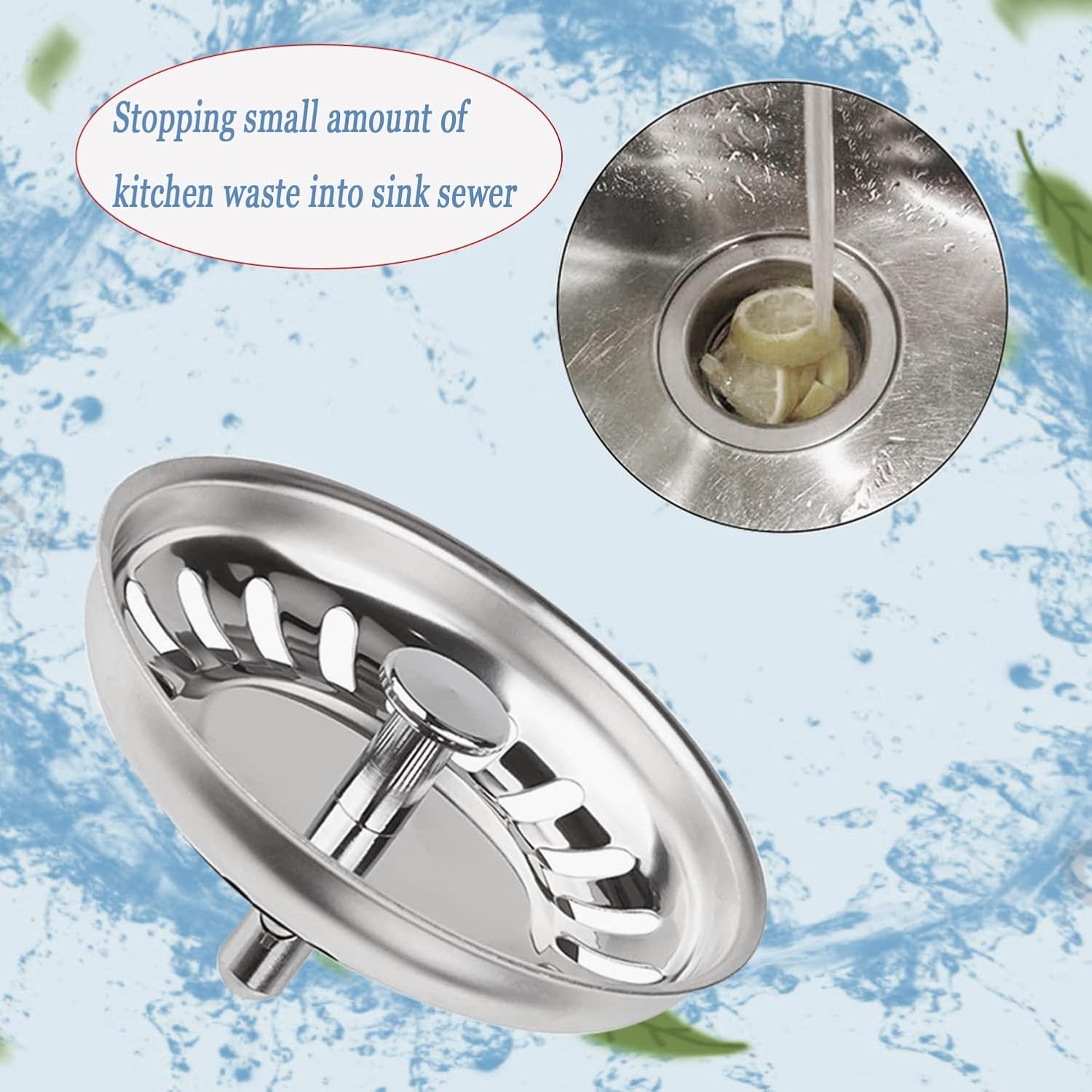 Stainless Steel Kitchen Sink Waste Plug and Strainer Basket, 79mm, 2 Pack