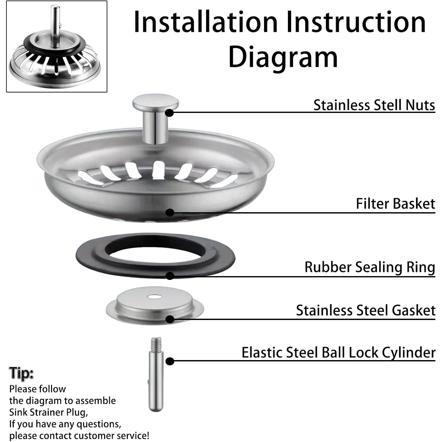 Stainless Steel Kitchen Sink Waste Plug and Strainer Basket, 79mm, 2 Pack
