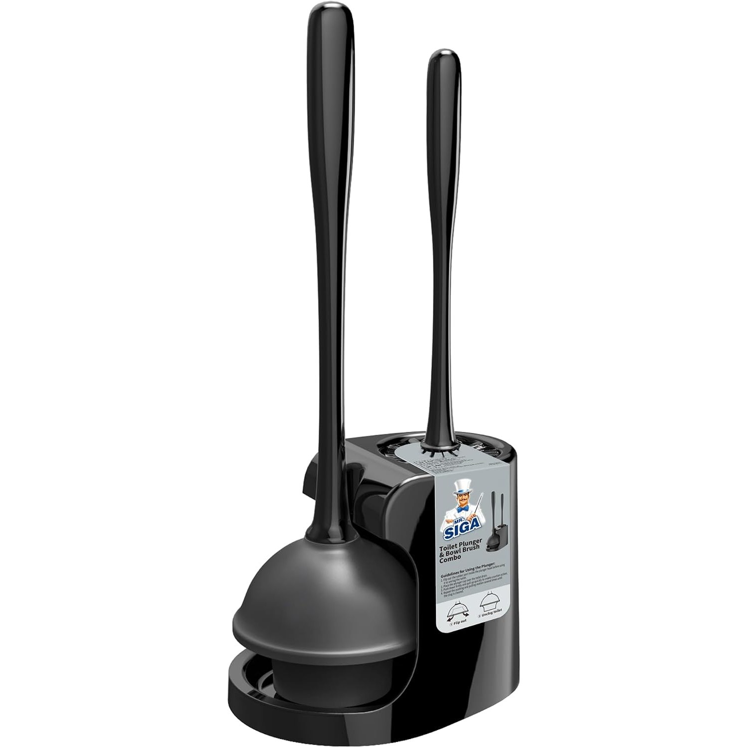 Toilet Plunger and Brush Combo with Two-Compartment Caddy