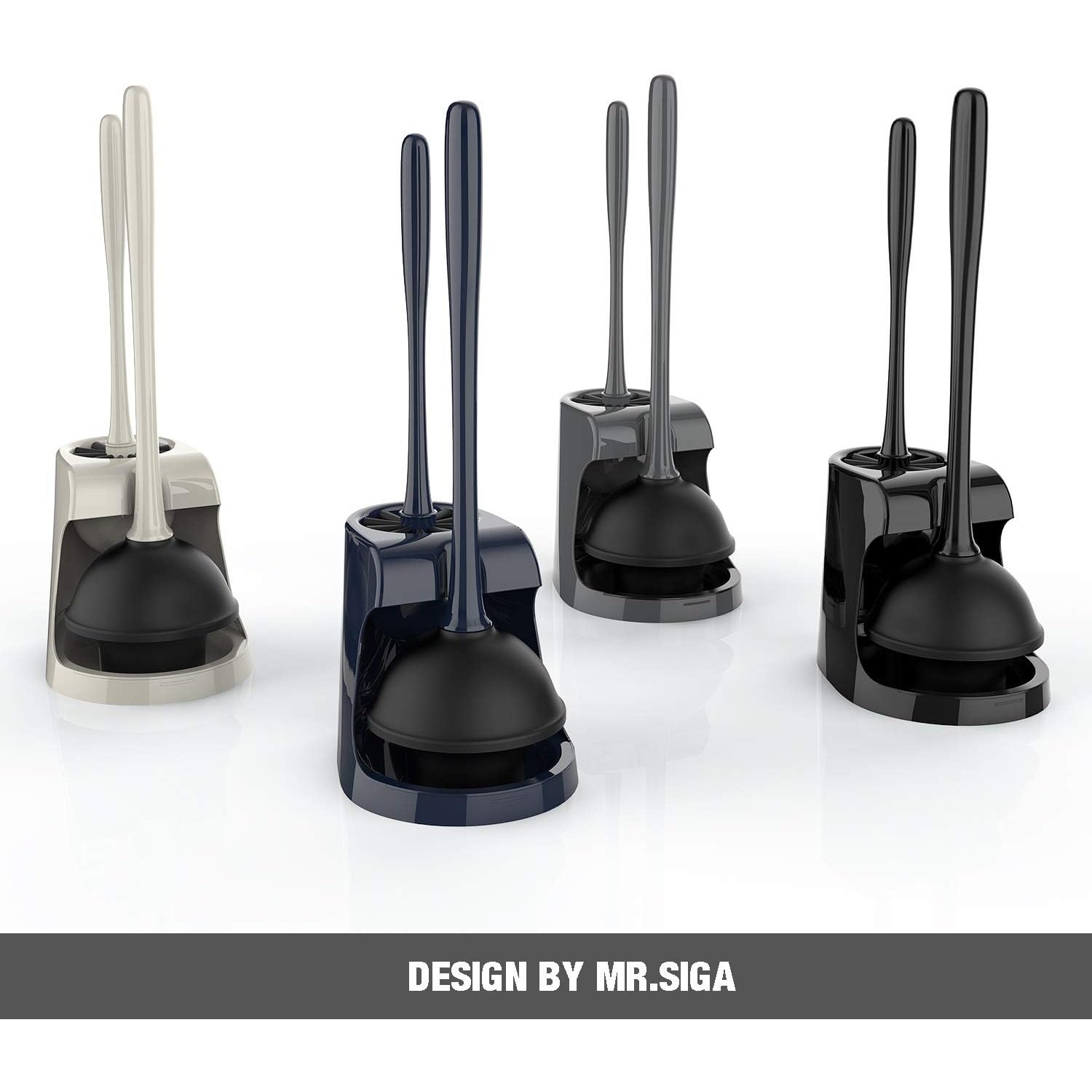 Toilet Plunger and Brush Combo with Two-Compartment Caddy