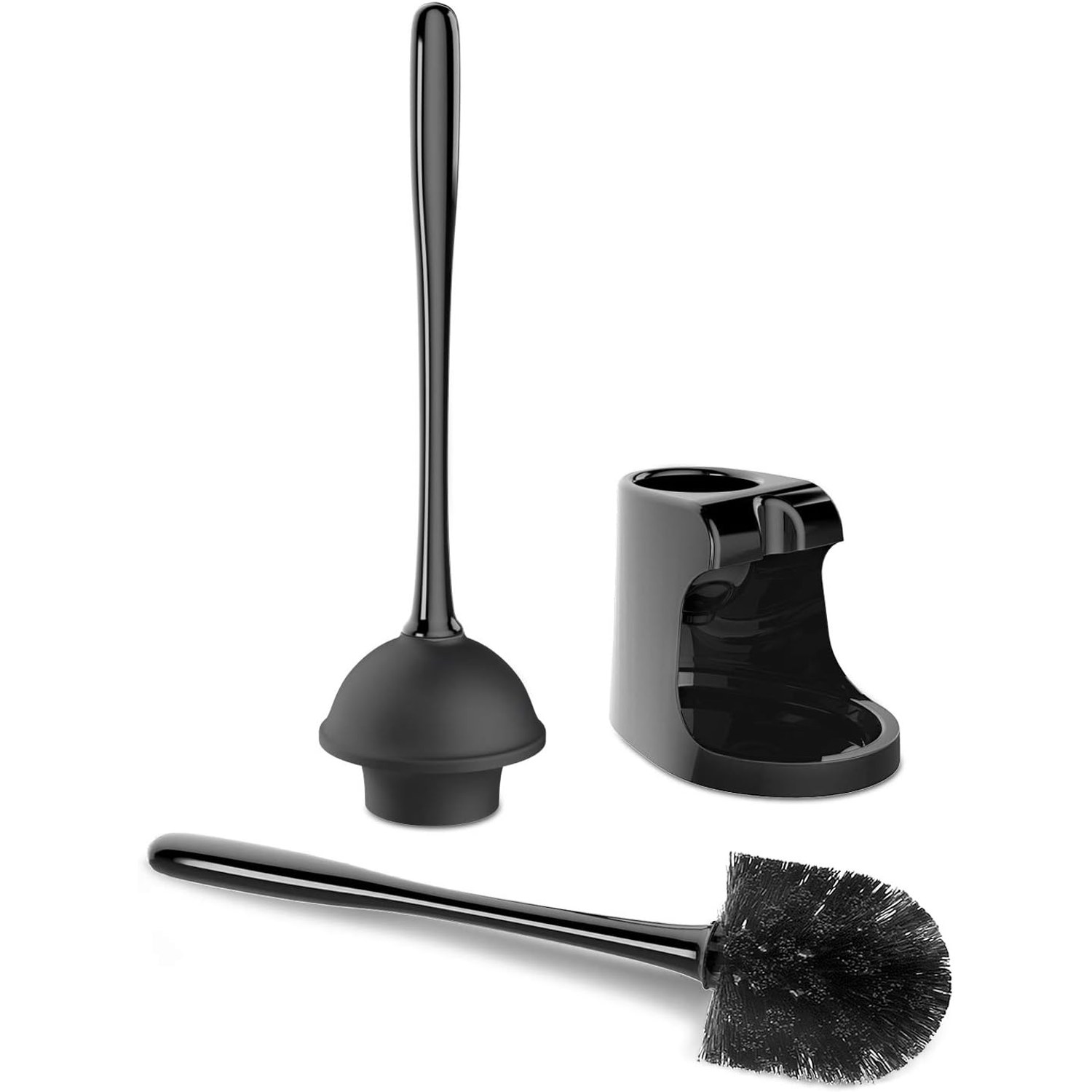 Toilet Plunger and Brush Combo with Two-Compartment Caddy