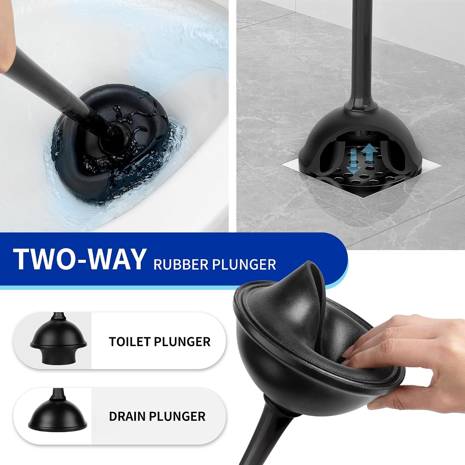 Toilet Plunger and Brush Set with Two-Compartment Holder