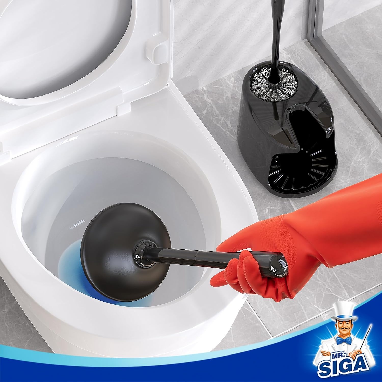 Toilet Plunger and Brush Set with Two-Compartment Holder