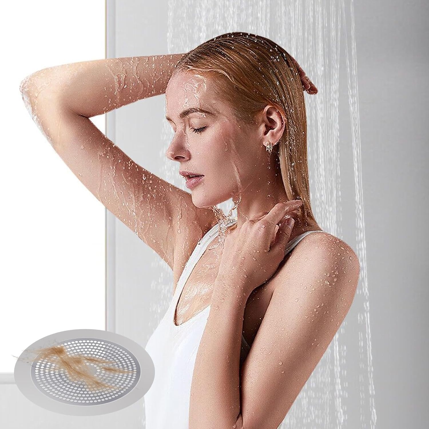 Flat Stainless Steel Shower Hair Catcher with Silicone Rim