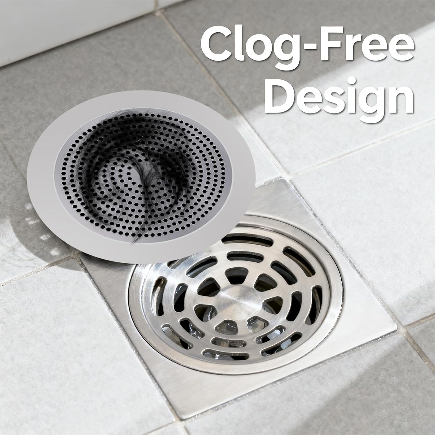 Flat Stainless Steel Shower Hair Catcher with Silicone Rim