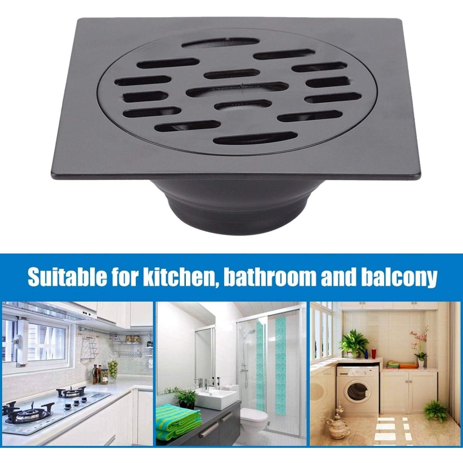 Black Square Floor Drain with Gravity Seal