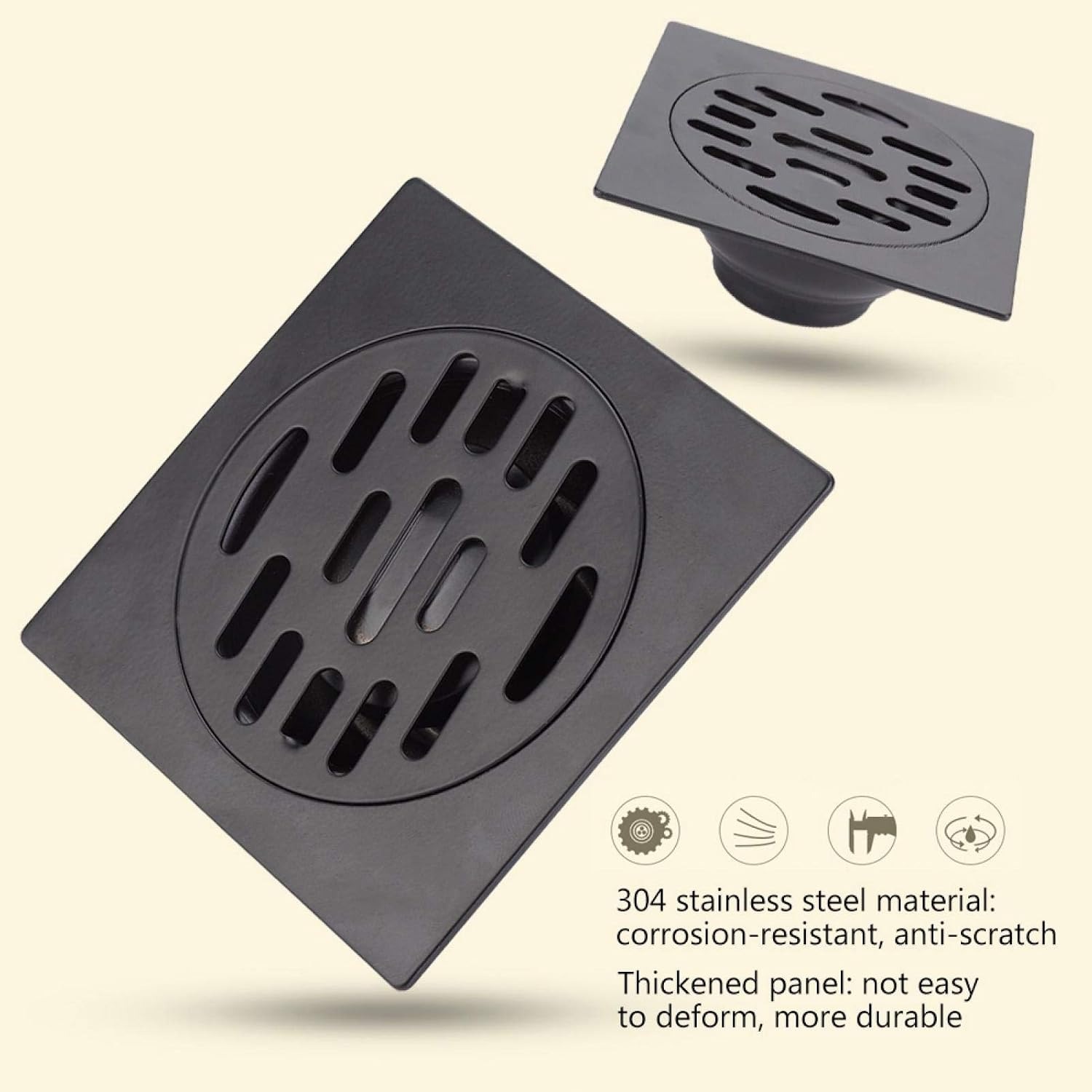 Black Square Floor Drain with Gravity Seal