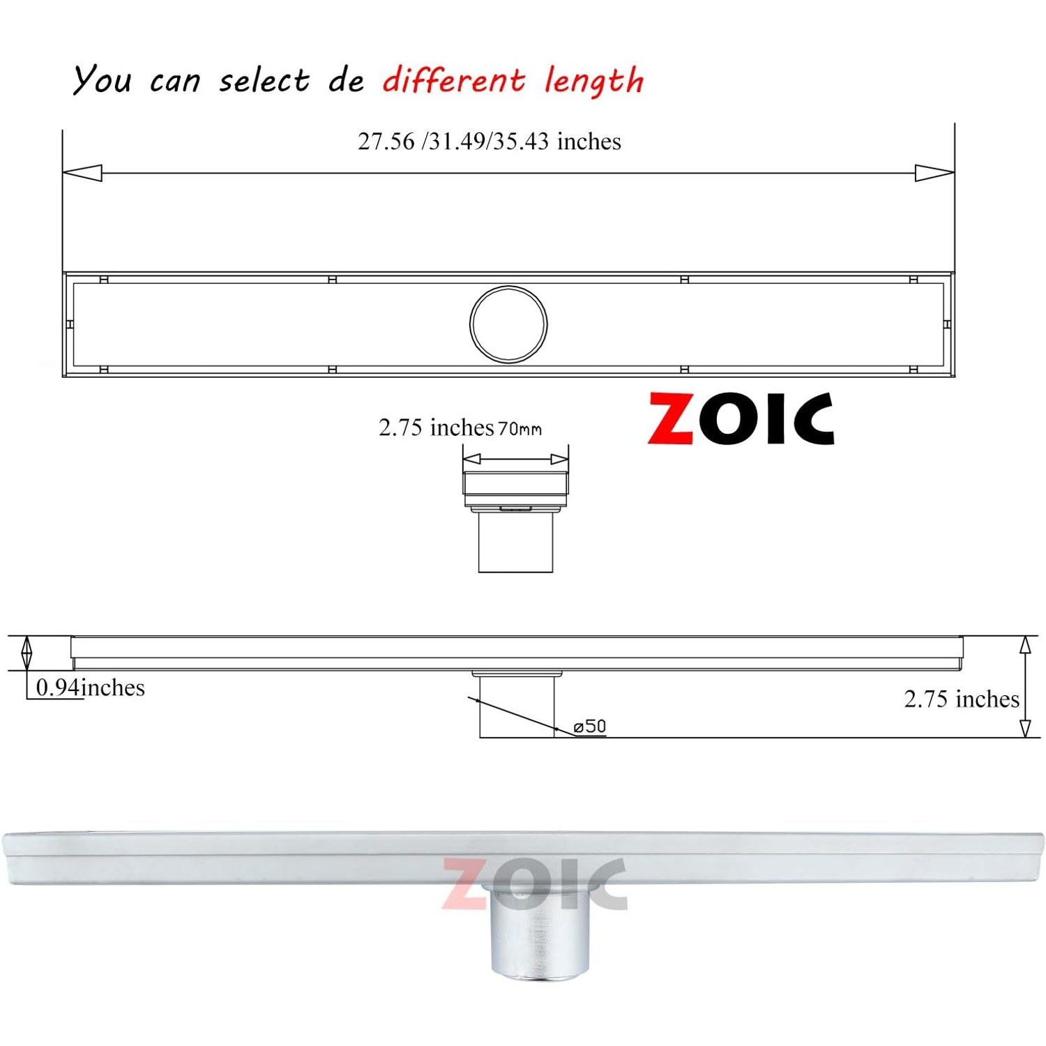 900mm Linear Tile Insert Shower Grate: image 2