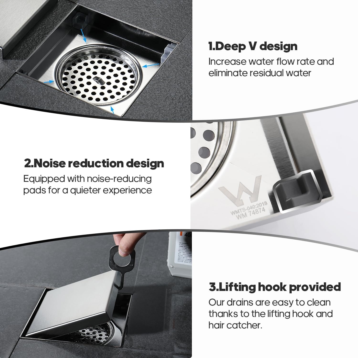 Decaura 115mm Square Shower Grate, Brushed Nickel Stainless Steel Floor Waste: image 4