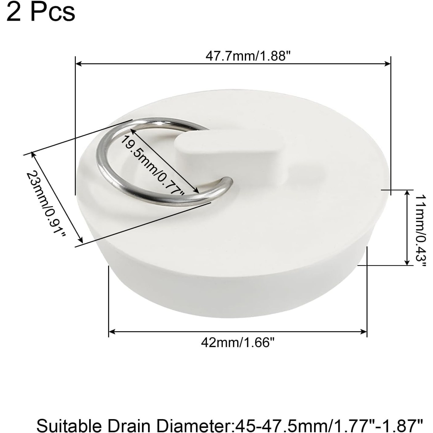 Rubber Sink Plug 45-47mm with Hanging Ring (2 Pack)