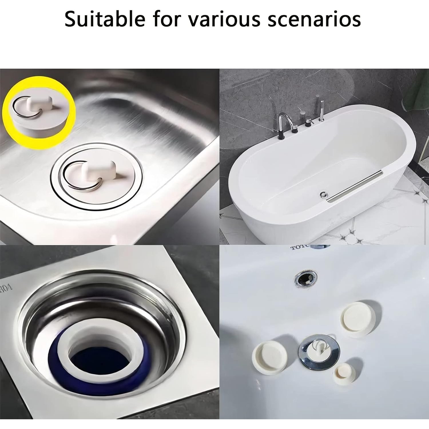 Rubber Sink Plug 53 to 55mm with Hanging Ring (2 Pack)